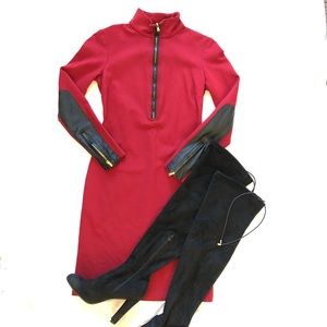 Ralph Lauren Long Sleeve Leather Patch Zip Dress